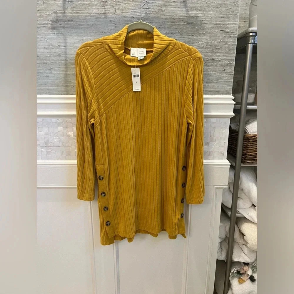 NWT new Anthropologie Saturday Sunday ribbed tunic sweater medium gold yellow